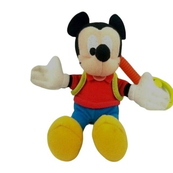 Disney Mickey Mouse 8 in Plush Clip On Backpack Orange Stretch Cord Fisher Price - Picture 2 of 9